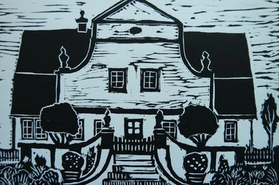 Linolschnitt „Barkenhoff von Heinrich Vogeler“, signiert T. Ehmke, Exemp. 25/25! - Bild 1 von 4