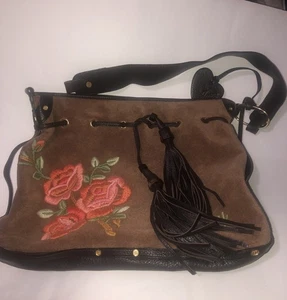 Borsa vintage Juicy Couture scamosciata con coulisse ricamata difettosa Y2K - Foto 1 di 16