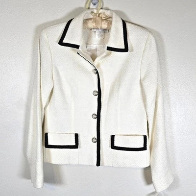 Blazer Estudio Brownstone Años 90 De Colección Para Mujer 6 Blanco Negro Boucle Carrera Preppy Foto 1 de 4