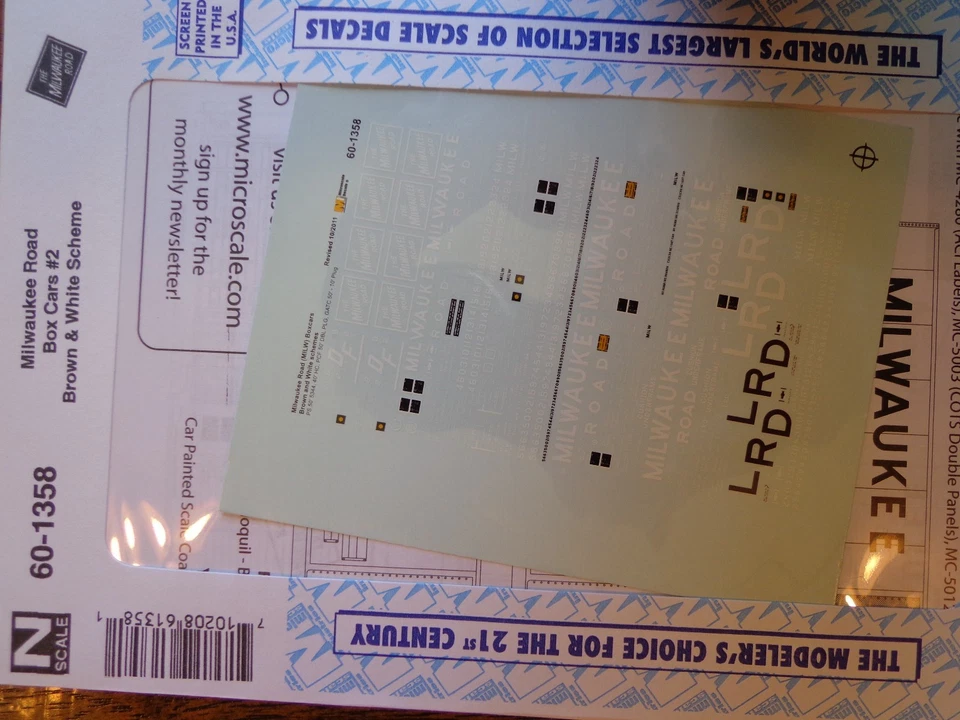 Microscale Decal N  #60-1358 Milwaukee Road (MILW)-Boxcars #2- Brown and White S - Image 1 of 1