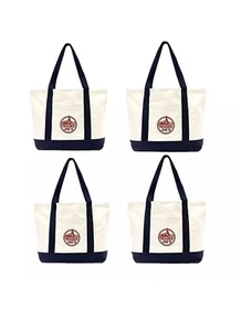 4 Trader Joe’s Reusable Canvas Eco Tote Bag Heavy Duty Bag Blue White Brand NEW - Picture 1 of 8