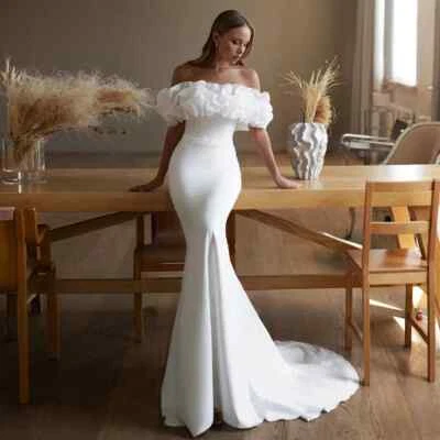 Sexy Mermaid Wedding Dresses Off The Shoulder Sleeveless Ruffled Bridal Gowns - Image 1 of 4
