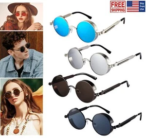 Round Retro Polarized Sunglasses Men Women Vintage Gothic Steampunk Glasses USA - Picture 1 of 18