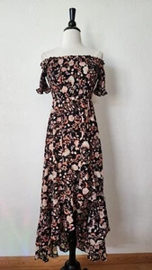 Anthropologie Maxi Dress New Size Small XS Black Floral Peasant Boho Cottage - Picture 1 of 6
