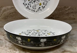 Snoopy And Woodstock Floral Pasta Bowls Set Of 2 Black, White, Yellow. New. - Picture 1 of 11