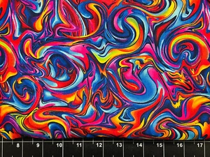 Tina Scrap 9"x21" Retro Colorful Psychedelic Swirl Paint Rainbow Cotton Fabric - Picture 1 of 2