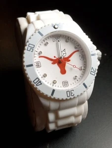 Texas Longhorns UT Women's White Watch Rotating Bezel Rhinestones New Battery  - Picture 1 of 7