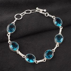 Apatite Gemstone 925 Sterling Silver Handmade Jewelry Bracelet Gift For Love - Picture 1 of 3
