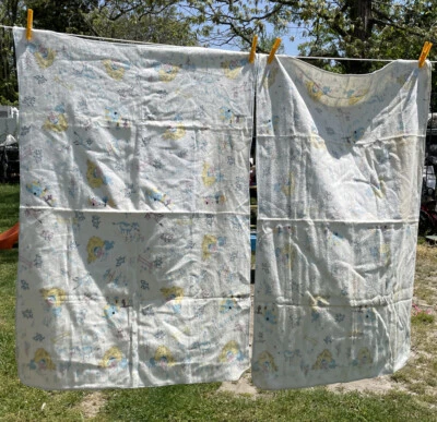 2 mantas receptoras de bebé vintage franela rima infantil niño pequeño manchado de azul Foto 1 de 4