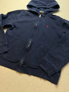 POLO RALPH LAUREN NAVY BLUE EMBROIDERED RED LOGO ZIP UP HOODIE SZ XL 18-20 - Picture 1 of 7