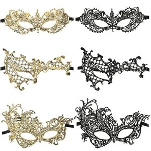 6 Pcs Masquerade Mask Venetian Lace Eye Mask Gold and Black Lace Mask - Picture 1 of 7