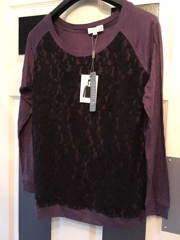 diseñador Damas Joseph A Purple & Black Lace Detail Long Sleeved Top Size MEDIUM Foto 1 de 1