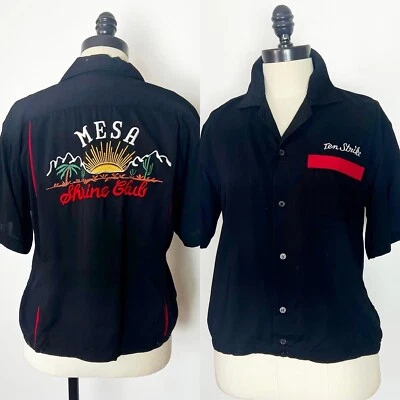 MESA SHRINE Club 90’s 90s Vintage Black Red Vented Gabardine Bowling Shirt M L - Image 1 of 4