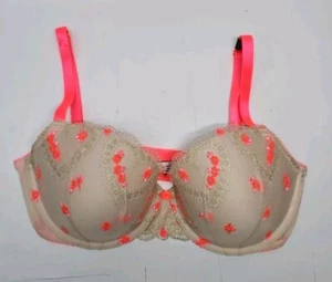 Victoria's Secret DREAM ANGELS Push-Up Embroidery Bra 32DDD Coral Blaze Gold - Picture 1 of 5