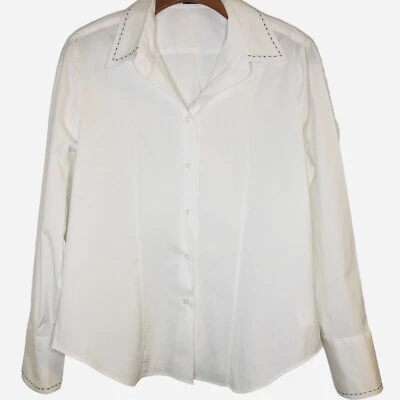 Perry Ellis Mujer Talla 14 Elástico Blanco Abotonado Costuras en Contraste DEFECTUOSAS Foto 1 de 4