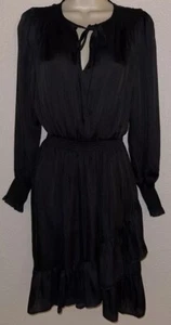 NWT Banana Republic Dress Black Tiered Ruffled Skirt Satin Gathered Cuffs 2 - Picture 1 of 5