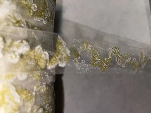 5.3 yards sheer white mustard olive embroidered butterfly organza sewing trim 1" - Picture 1 of 2