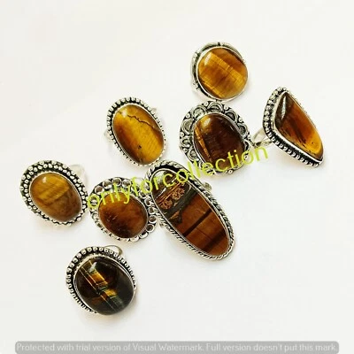 Красивый тигровый глаз драгоценных камней кольца 10шт серебро покрытием оптовый лот - Изображение 1 из 4