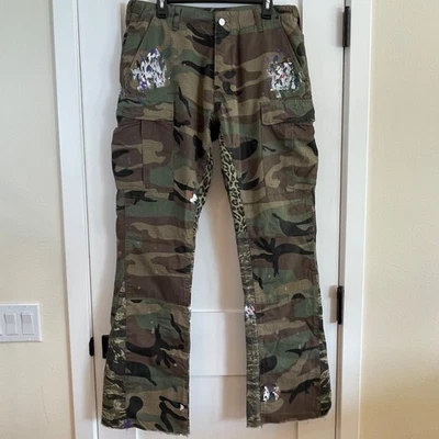 Pantalones de mezclilla cargo camuflados Mnml para hombre acampanados grunge Ripstop verdes ajustables talla 34-36 Foto 1 de 4
