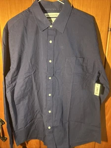 NWT Mens Casual Shirt Navy Blue Long Sleeve Regular Fit (L) - Amazon Essentials - Picture 1 of 11