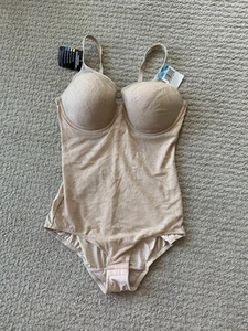 Hanes Womens Lace Beige Tan Underwire One Piece Shapewear Bodysuit Sz 36C New - Picture 1 of 7