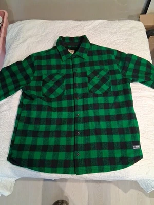 Camisa de lana forrada Sherpa LL Bean para hombre Maine Guide grande verde/negra Foto 1 de 4