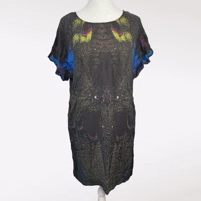 Vestido recto de seda negro French Connection manga corta estampado colorido talla 4 Foto 1 de 4