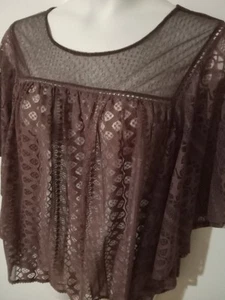 MAURICES Womans Plus Size 2X Batwing Sleeve Blouse Top Lace Sheer Pullover Plum  - Picture 1 of 11