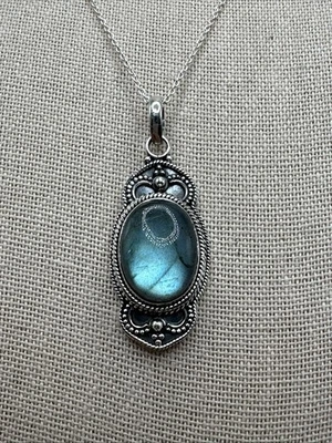 Collar de plata de ley labradorita natural ovalada de 18x12 mm Foto 1 de 4