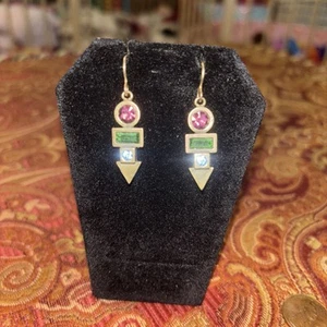 Patricia Locke Crystal & Bronze Tone Earrings Colored Stones - Picture 1 of 6