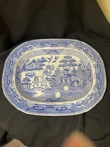 Unmarked Blue & White Transferware - Willow Pattern Meat Platter 40cm x 30cm - Picture 1 of 8