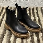 H&M Black/Dark Beige Faux Leather Satin Chunky Platform Chelsea Boots US 7 EU 38