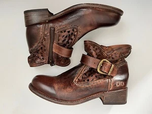 Bed Stu Heather Brown Cognac Laser Cut Leather Western Ankle Boots Sz 7 - Picture 1 of 9