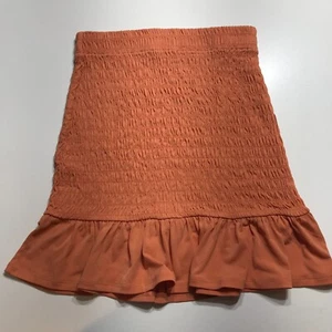 BCBGeneration Skirt Womens XS Orange Smocked Ruffle Hem Bodycon Casual Day Out - Picture 1 of 15