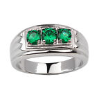 3-stone Simulated Green Emerald Men 925 Silver Ring Size 13 May Birthstone