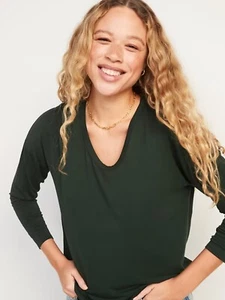Old Navy Women’s Luxe Long-Sleeve Voop-Neck Tunic T-Shirt Green Plus Size 2X - Picture 1 of 2