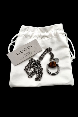Collana Gucci Autentica Argento Sterling Bambù Naturale Morso Cavallo Catena