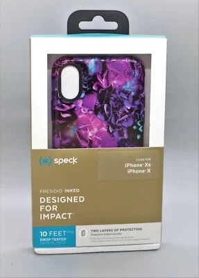 Speck Presidio Inked iPhone X and Xs Phone Case Galaxy Floral Cala Purple - Image 1 of 2