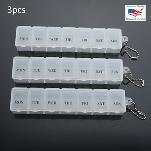 3pcs - 6" Weekly 7 Days Medicine Storage Pill Box Organizer Container Case Clear - Picture 1 of 3