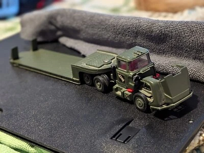 BOLD MACK TRUCK MILITARY CAB & TRAILER 11" L HOOD OPENS & CLOSES W TAPE CORGI  - Image 1 of 4