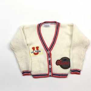 Vintage 80s Knit Cardigan University Sweater Youth Park Size 7/8 Acrylic Ivory - Picture 1 of 5