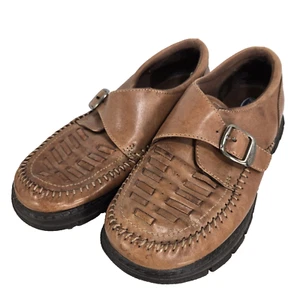 Mocasín Dr Scholls Cuero Marrón Hebilla Correa Tejida en Vamp Suela Gruesa Mujer 8 - Imagen 1 de 7