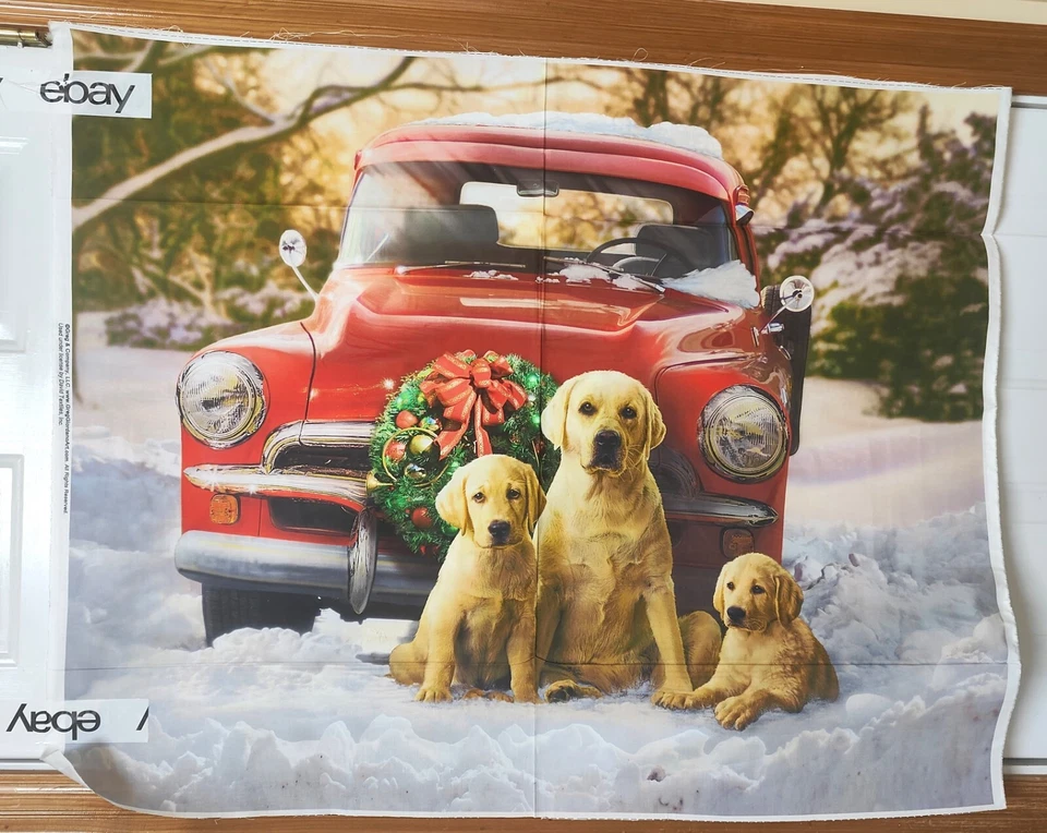Golden Retriever Christmas Family Portrait Digital Panel by David Textiles btp - Image 1 of 1