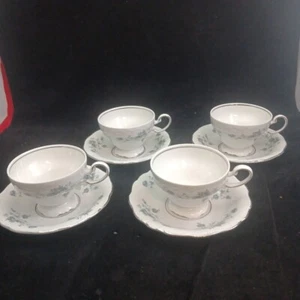 Johann Haviland Blue Garland Tea Cups & Saucers SET of 4 Bavaria Germany VTG - Picture 1 of 18