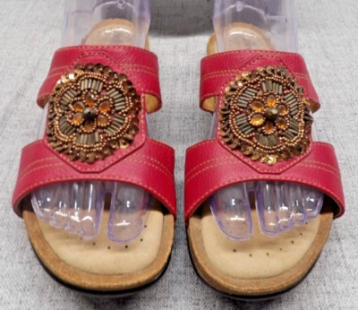 Softspots Sandals Open Toe Slides Flats Comfort Burgundy Leather Womens Size 9W - Image 1 of 4