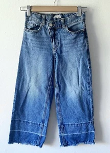 Pacsun 7 Girl Wide Leg Raw Edge Boho Denim Jeans Medium Blue Baggy Asymentrical - Picture 1 of 7