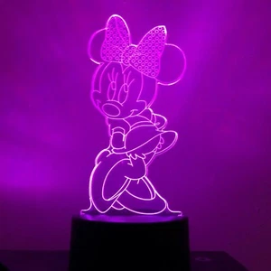 Minnie Mouse Disney 3D Acrylic LED 7 Colour Night Light Touch Table Lamp Gift - Foto 1 di 8