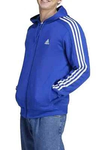 Felpa con cappuccio e zip intera Adidas uomo Essentials French Terry 3 strisce - Foto 1 di 4