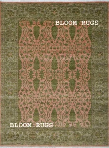 Hand-Knotted Antique Peach/Green 8x10 ft. Geometric Floral Living Room Area Rug - Picture 1 of 7