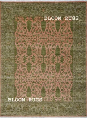 Hand-Knotted Antique Peach/Green 8x10 ft. Geometric Floral Living Room Area Rug - Image 1 of 4